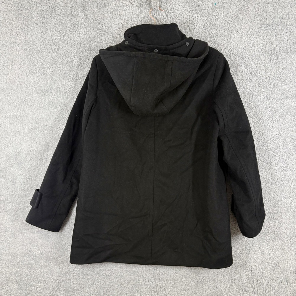 Lauren Ralph Lauren Hooded Walker Peacoat Size L Black Wool Blend Button Front - Picture 10 of 10